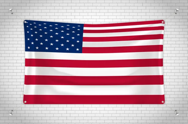 United States Flag Hanging Brick Wall Drawing Flag Attached Wall — Stock Vector