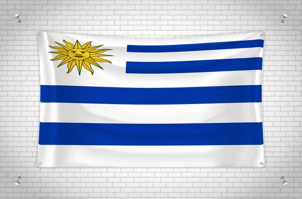 Uruguay Flag Hanging Brick Wall Drawing Flag Attached Wall Neatly — Archivo Imágenes Vectoriales