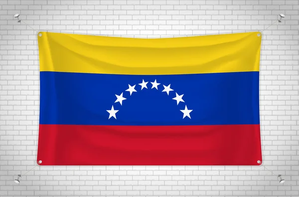 Venezuela Flag Hanging Brick Wall Drawing Flag Attached Wall Neatly — Stockvektor