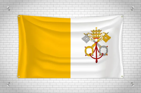 Vatican City Flag Hanging Brick Wall Drawing Flag Attached Wall — Stock Vector