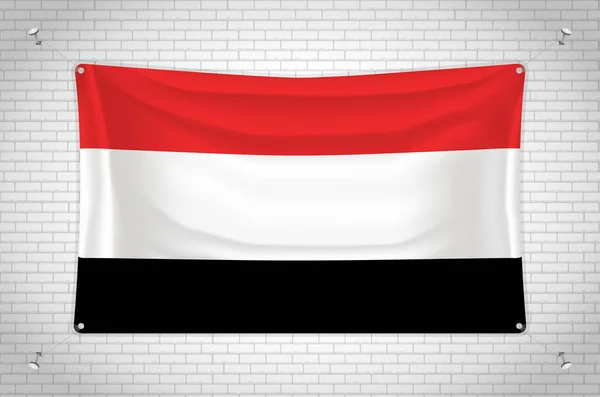 Прапор Ємену Висить Цегляній Стіні Малюнок Прапор Прикріплений Стіни Добре — стоковий вектор