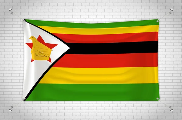 Zimbabwe Flag Hanging Brick Wall Drawing Flag Attached Wall Neatly — 스톡 벡터