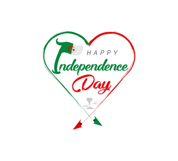 Happy Independence Day Algeria Airplane Draws Cloud Heart National Flag — Stockvektor
