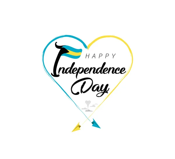 Happy Independence Day Bahamas Airplane Draws Cloud Heart National Flag — Stockvektor