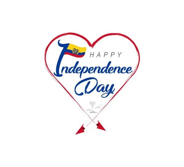 Happy Independence Day Ecuador Airplane Draws Cloud Heart National Flag — Stockvektor