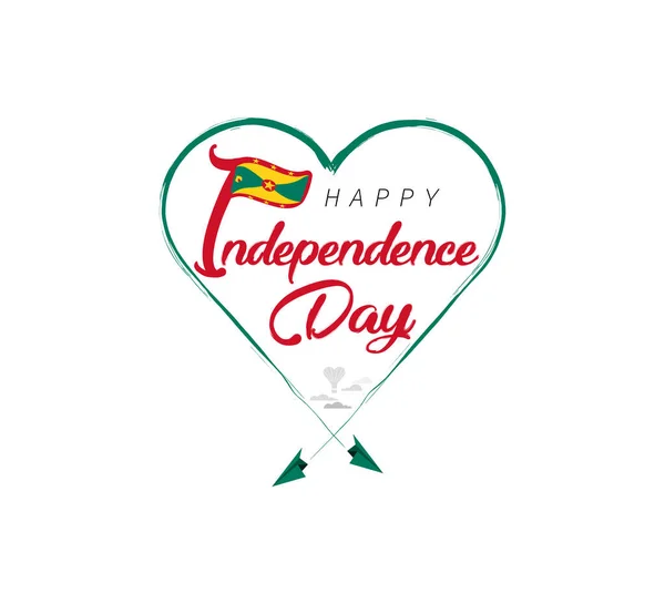 Happy Independence Day Grenada Airplane Draws Cloud Heart National Flag — Archivo Imágenes Vectoriales