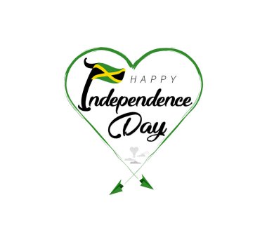 happy independence day of Jamaica. Airplane draws cloud from heart. National flag vector illustration on white background.