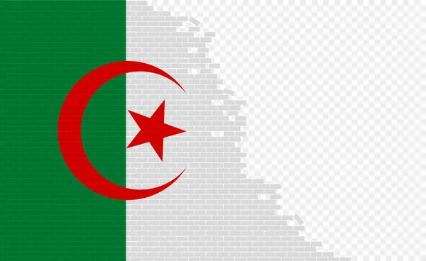 Флаг Алжира Сломанной Кирпичной Стене Пустое Поле Флага Другой Страны — стоковый вектор