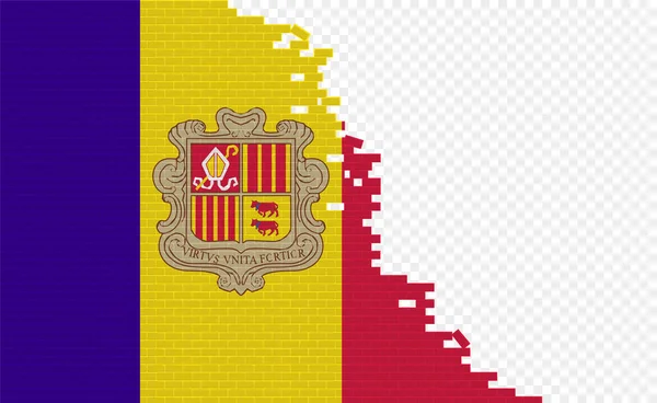 Andorra Flag Broken Brick Wall Empty Flag Field Another Country — ストックベクタ