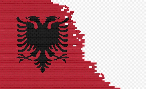 Albania Flag Broken Brick Wall Empty Flag Field Another Country — ストックベクタ