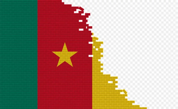 Cameroon Flag Broken Brick Wall Empty Flag Field Another Country — Stock vektor