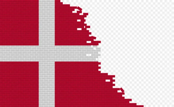 Denmark Flag Broken Brick Wall Empty Flag Field Another Country — Stok Vektör