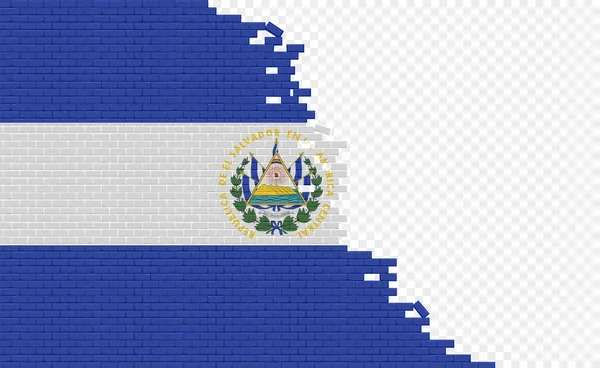 Salvador Flag Broken Brick Wall Empty Flag Field Another Country — Stockvector