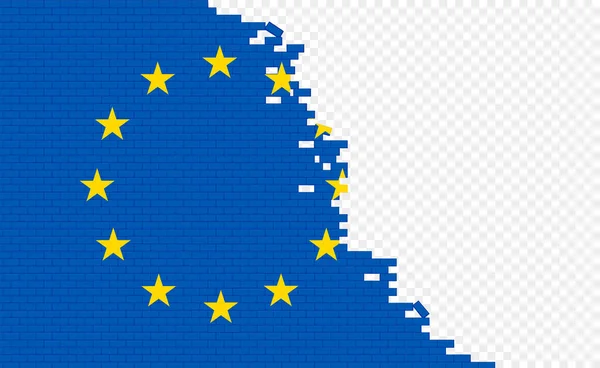 Σημαία Της Ευρωπαϊκής Ένωσης Σπασμένο Τοίχο Από Τούβλα Άδειο Πεδίο — Διανυσματικό Αρχείο