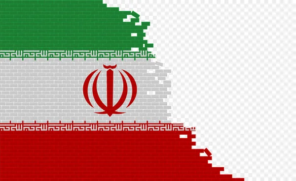 Iran Flag Broken Brick Wall Empty Flag Field Another Country — Vettoriale Stock