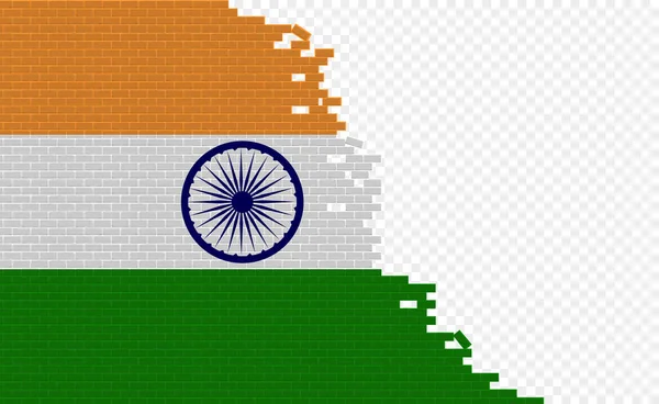 Индийский Флаг Сломанной Кирпичной Стене Пустое Поле Флага Другой Страны — стоковый вектор