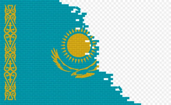 Kazakhstan Flag Broken Brick Wall Empty Flag Field Another Country — Stockvector