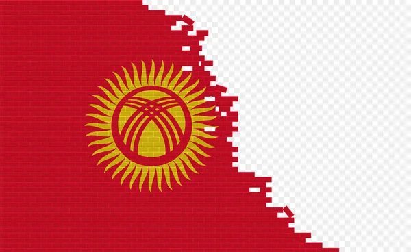 Киргизский Флаг Сломанной Кирпичной Стене Пустое Поле Флага Другой Страны — стоковый вектор