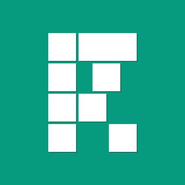 Modern letter R mask area. Photo collage frames template with alphabet letter. Family photo collage frames template for interior design. Vector collage layout for photo montage.