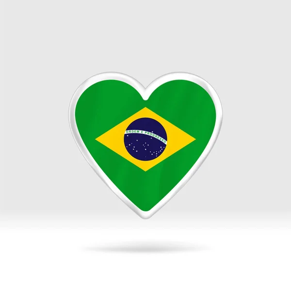 ブラジルの国旗からのハート シルバーボタンスターとフラグテンプレート グループでの簡単な編集とベクトル 白い背景の国旗ベクトルイラスト — ストックベクタ