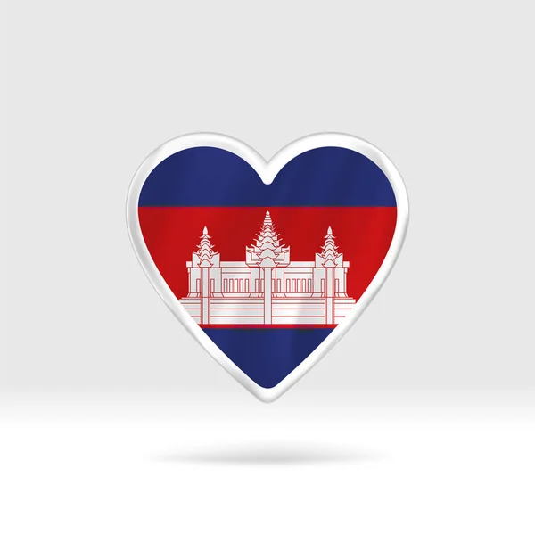 Coeur Drapeau Cambodge Modèle Étoile Bouton Argent Drapeau Montage Facile — Image vectorielle