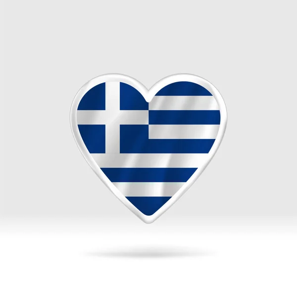 Corazón Bandera Grecia Plantilla Estrella Botón Plata Bandera Fácil Edición — Vector de stock