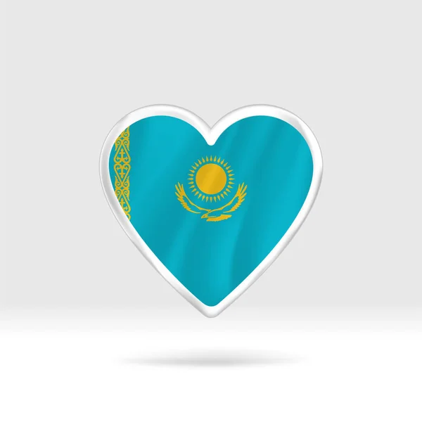 Herz Aus Kasachischer Flagge Silberner Knopf Stern Und Flaggenvorlage Einfache — Stockvektor