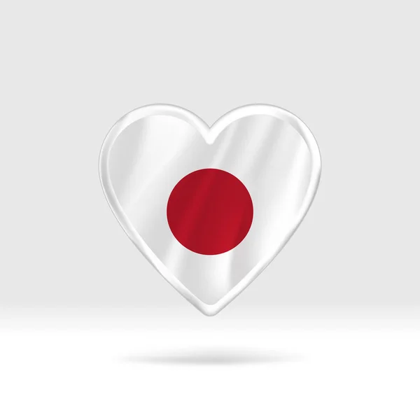 Corazón Bandera Japón Plantilla Estrella Botón Plata Bandera Fácil Edición — Vector de stock