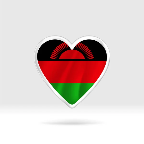 Corazón Bandera Malawi Plantilla Estrella Botón Plata Bandera Fácil Edición — Archivo Imágenes Vectoriales