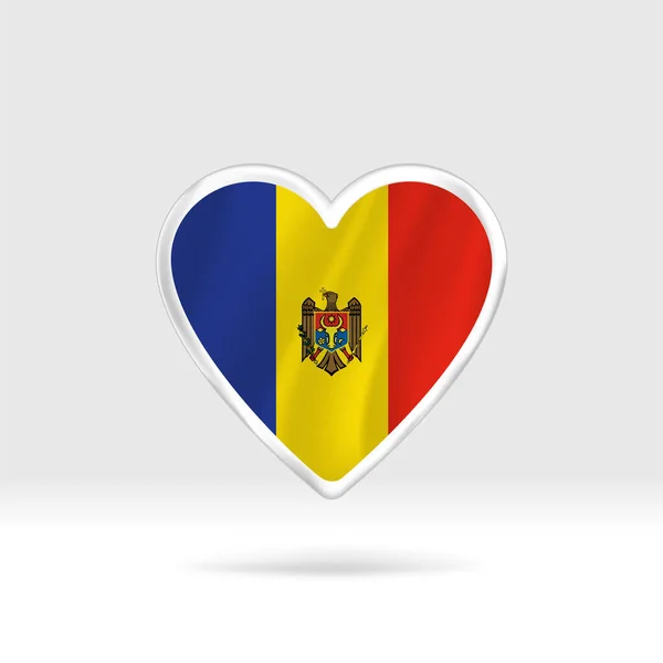 Coração Bandeira Moldávia Coração Botão Prata Modelo Bandeira Fácil Edição — Vetor de Stock