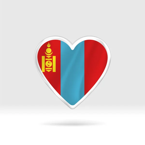 Серце Монгольського Прапора Серце Срібної Кнопки Прапор Шаблон Легке Редагування — стоковий вектор