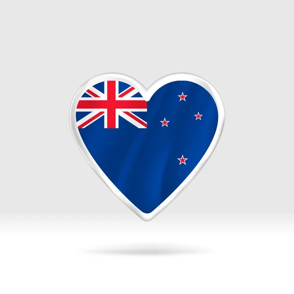 Yeni Zelanda Bayrağından Kalp Gümüş Düğmeli Kalp Bayrak Şablonu Gruplar — Stok Vektör
