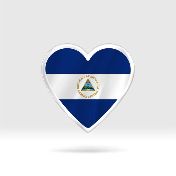 Bandera Corazón Nicaragua Plantilla Corazón Bandera Botón Plateado Fácil Edición — Archivo Imágenes Vectoriales