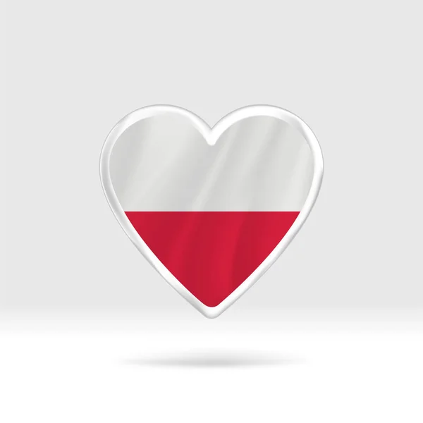 Corazón Bandera Polonia Plantilla Corazón Bandera Botón Plateado Fácil Edición — Vector de stock