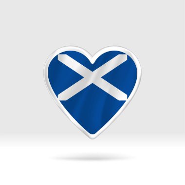 İskoçya bayrağından kalp. Gümüş düğmeli kalp ve bayrak şablonu. Gruplar halinde kolay düzenleme ve vektör. Beyaz arkaplanda ulusal bayrak vektör illüstrasyonu.
