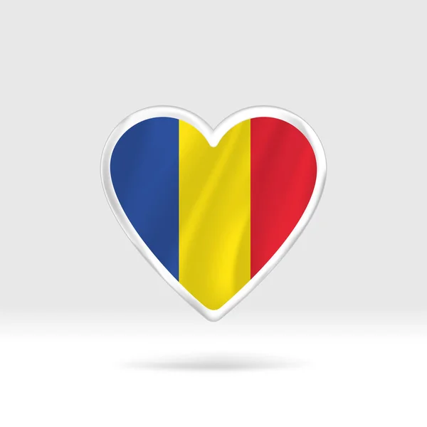 Serce Rumuńskiej Flagi Srebrny Przycisk Serca Szablon Flagi Łatwa Edycja — Wektor stockowy