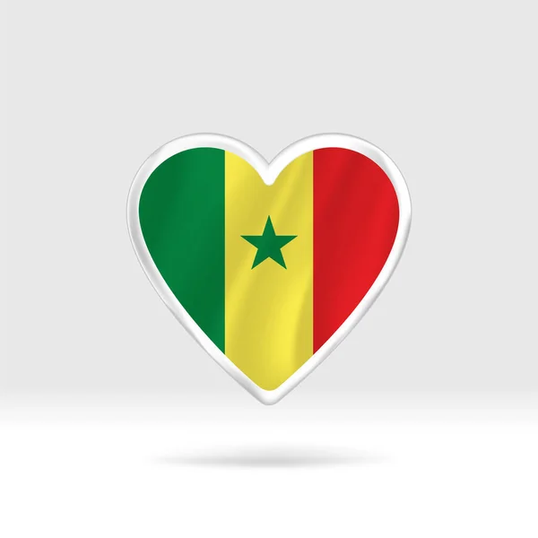 Coração Bandeira Senegal Coração Botão Prata Modelo Bandeira Fácil Edição — Vetor de Stock