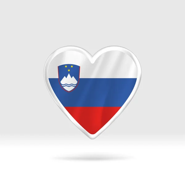 Corazón Bandera Eslovenia Plantilla Corazón Bandera Botón Plateado Fácil Edición — Vector de stock