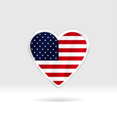 Amerikan bayrağından kalp. Gümüş düğmeli kalp ve bayrak şablonu. Gruplar halinde kolay düzenleme ve vektör. Beyaz arkaplanda ulusal bayrak vektör illüstrasyonu.