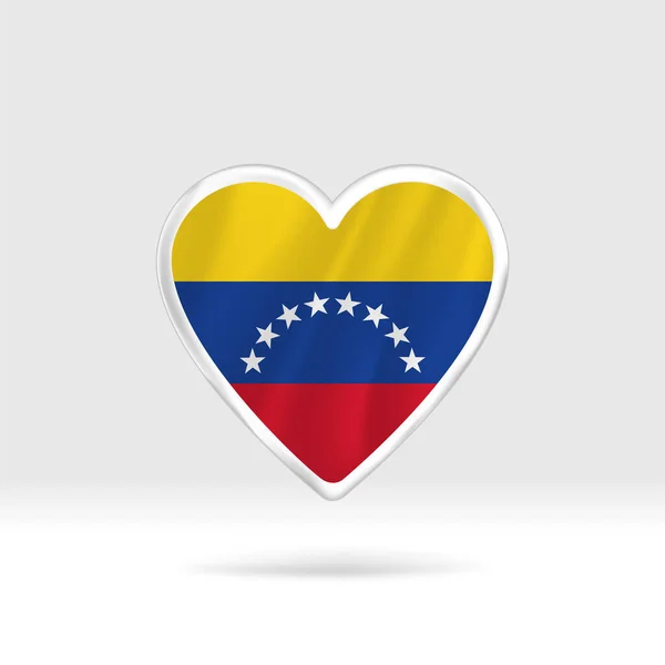 Corazón Bandera Venezuela Plantilla Corazón Bandera Botón Plateado Fácil Edición — Vector de stock