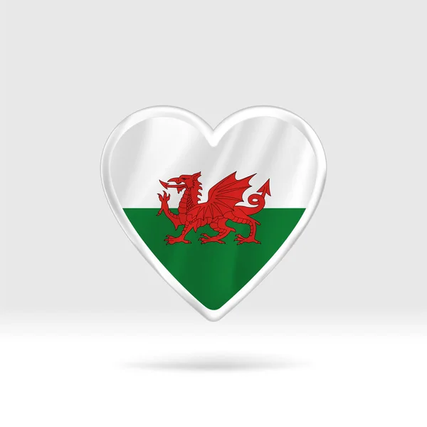Bendera Hati Dari Wales Jantung Tombol Perak Dan Templat Bendera - Stok Vektor