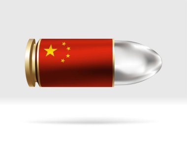 Çin bayrağı kurşunla. Havada hareket eden bir kurşun tehlikesi. Bayrak şablonu. Gruplar halinde kolay düzenleme ve vektör. Arkaplanda ulusal bayrak vektör illüstrasyonu.