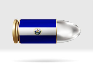 Kurşun üstünde El Salvador bayrağı. Havada hareket eden bir kurşun tehlikesi. Bayrak şablonu. Gruplar halinde kolay düzenleme ve vektör. Arkaplanda ulusal bayrak vektör illüstrasyonu.