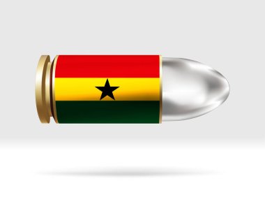 Mermi üzerinde Gana bayrağı. Havada hareket eden bir kurşun tehlikesi. Bayrak şablonu. Gruplar halinde kolay düzenleme ve vektör. Arkaplanda ulusal bayrak vektör illüstrasyonu.