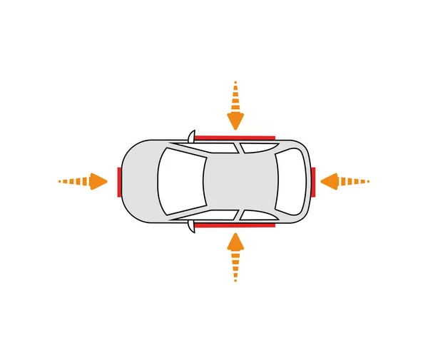 Araç Çarpma Sensörü Okları Araba Kazası Tespit Sistemi Simgesi Modern — Stok Vektör