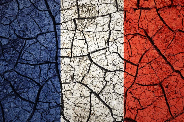 Suchý Půdní Vzor Vlajce Francie Země Suchem Problém Vodou Sucho — Stock fotografie