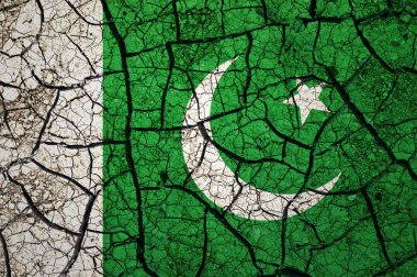 Pakistan bayrağında kuru toprak deseni var. Kuraklık konsepti olan bir ülke. Su problemi. Kuru çatlamış toprak ülkesi.