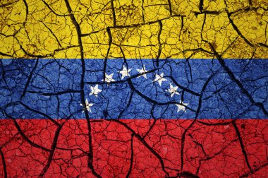 Venezuela bayrağında kuru toprak deseni. Kuraklık konsepti olan bir ülke. Su problemi. Kuru çatlamış toprak ülkesi.
