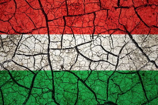 Suchý Půdní Vzor Vlajce Maďarska Země Suchem Problém Vodou Sucho — Stock fotografie