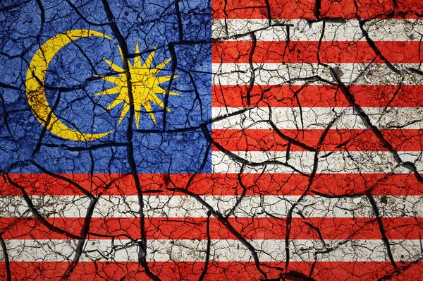 Pola Tanah Kering Pada Bendera Malaysia Negara Dengan Konsep Kekeringan — Stok Foto